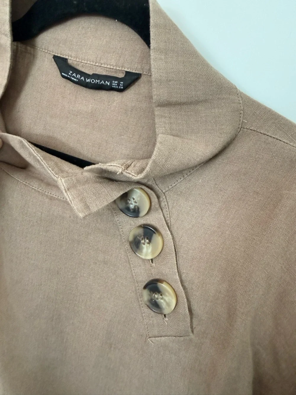 Zara 100% Linen Mock Neck Blouse in brown. Size M. EUC. - Picture 3 of 5